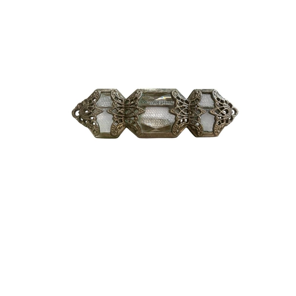 Unbranded Brooch Women OS Silver Good Art Deco Filigree Glass Stone Vintage
